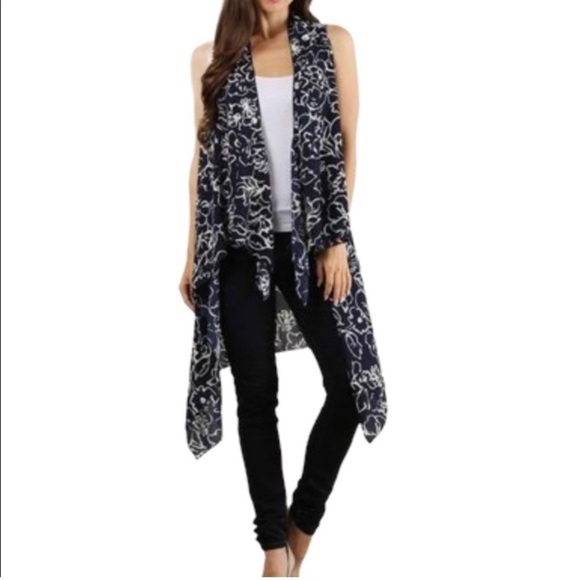 Floral Long Vest Patterned Black Size M - Picture 8 of 8